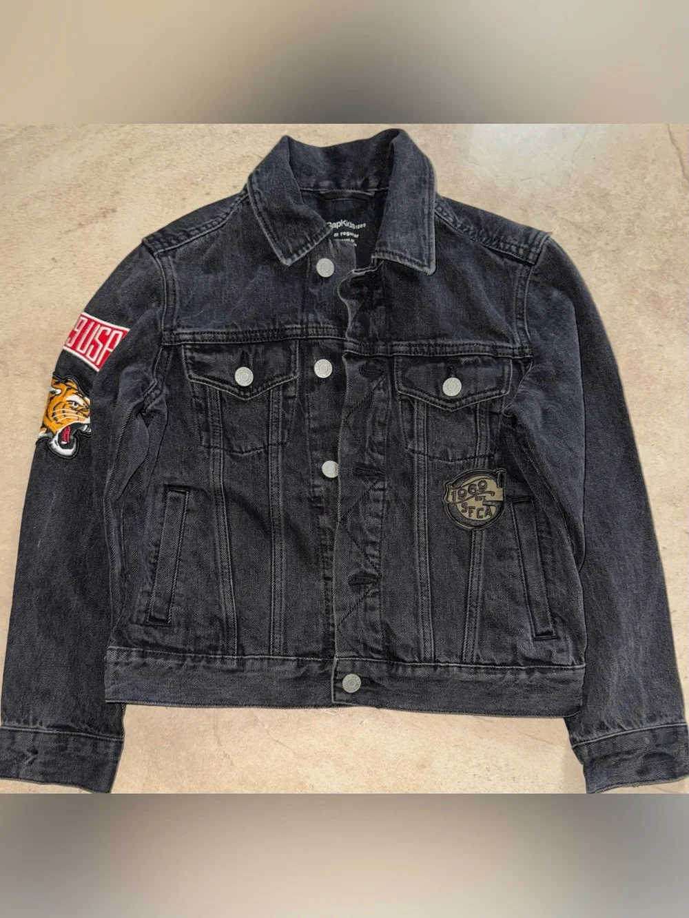 GAP Kids Black Denim Jacket with Patch Details